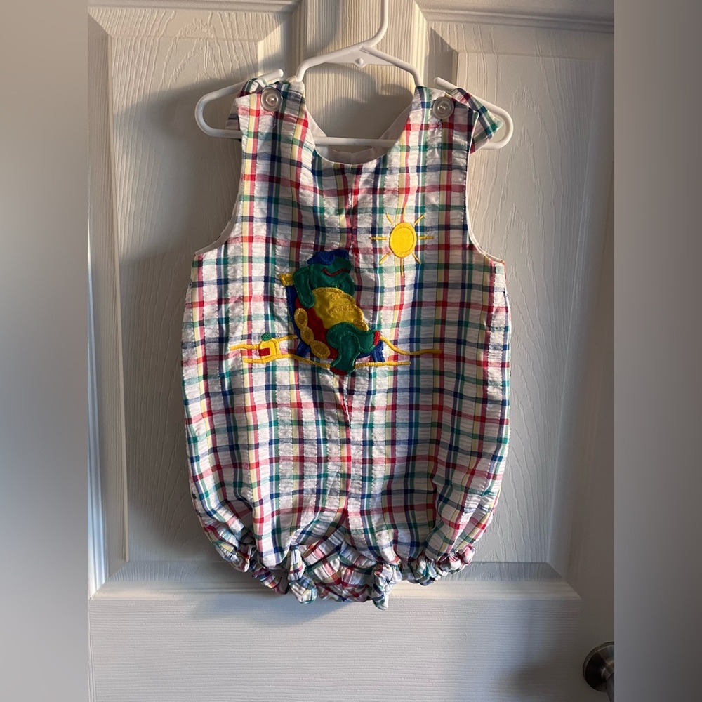 Vintage Kelly’s Kids Plaid Baby Romper with Turtle